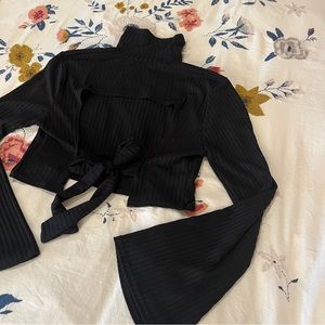 Nasty Gal Black Backless bell sleeve crop top size S (US 8) blouse turtleneck